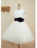 Ivory Satin Tulle Curly Hem Knee Length Flower Girl Dress